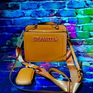 NWT STEVE MADDEN BEVELYN SATCHEL CROSSBODY BAG W AIR POD CASE MANGO